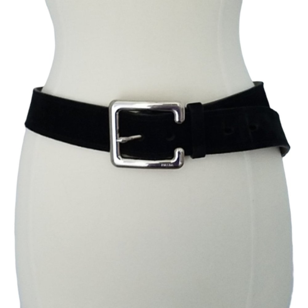 Prada Suede Leather Black Belt Silver Buckle
